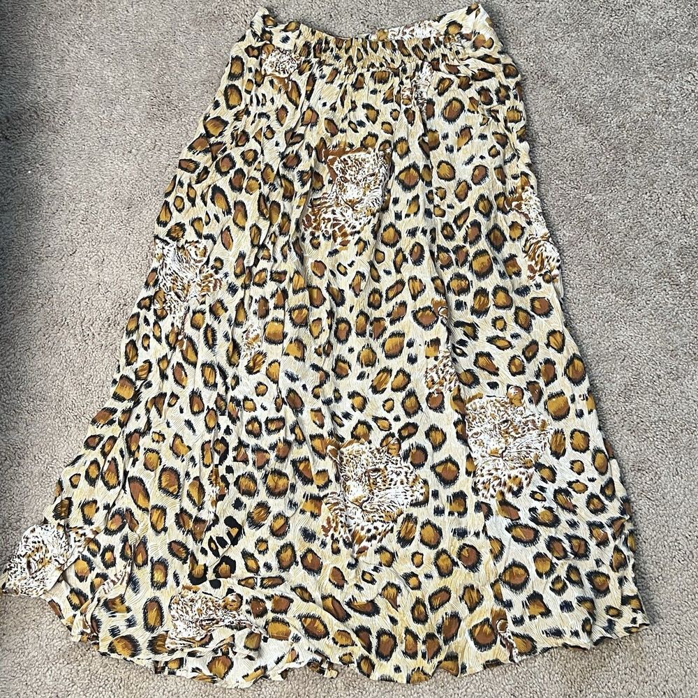 Symphony Leopard Print Midi Button Front Skirt Women's M Vintage Bohemian - Picture 2 of 11